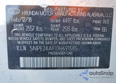2018 Hyundai Sonata Se z USA, uszkodzony, nr VIN 5NPE24AF1JH691585